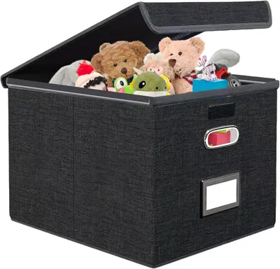 Obrázok produktu pre Skladacie úložné boxy, s viečkom, veľké úložné boxy, skladacie, čierne