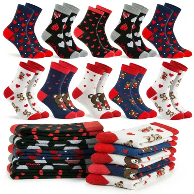 Immagine prodotto di 10 paia di calzini da donna con cuoricini – calzini lunghi colorati in cotone, taglia 35–39