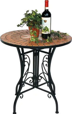 Produktbild von DanDiBo Gartentisch Rund Metall Mosaik Naturstein, Ø 60 cm, H 70 cm, Wetterfest, Orange-Rot/Terrakotta Schwarz, Mediterran Landhausstil, einfache Montage, zerlegbar