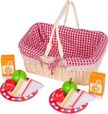 Produktbild von BigJigs Spielzeug Picknickkorb mit Holzessen und Zubehör