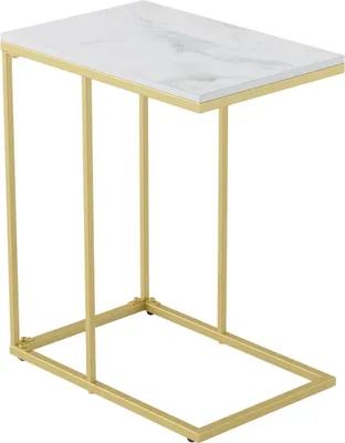 Productafbeelding van Bolt Edge: Vierkante bijzettafel - Met marmerlook en metalen frame - Geschikt voor woonkamer, hal of entree - 45x30x54,6 cm