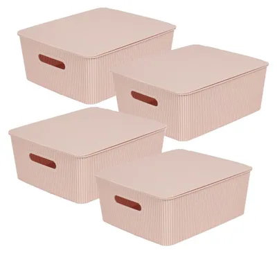 Produktbild von Set aus 4 Aufbewahrungskörben mit Deckel in Rosa
