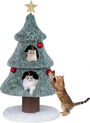 Produktbild von GOPLUS Kratzbaum Weihnachten, 123 cm Katzenturm Weihnachtsbaum mit 2 Höhlen & Kratzsäulen aus Sisal, Katzenbaum für große & kleine Katzen, Grün