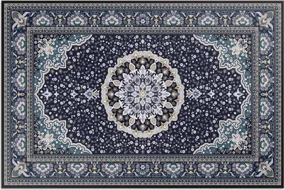 Produktbild von Blumen mit ornamentalem Rahmen – Vinylteppich – 80x120 cm – Outdoor Teppich – Terrasse – Wetterfest – Modern