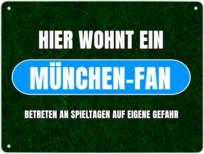Produktbild von Hier wohnt ein München-Fan Metallschild XL in 21x28 cm mit Rasenmotiv
