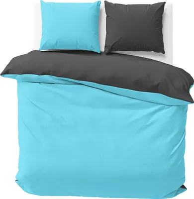 Produktbild von Bettwäsche 240x220 cm Türkis Anthrazit Wendebettwäsche Doubleface Mikrofaser Uni Bettbezug 3 teilig