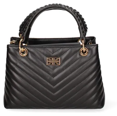 Productafbeelding van Dames Handtas Echt Sauvage Leer Quilted Chevron Zwart en Goud Black and Gold UNICA 26x18x10 cm JR-W-1107SA-BLACK-GOLD