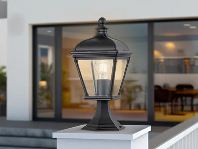 Produktbild von LED Sockelleuchte im Landhausstil, Gartenlaterne mit Klarglas zur Wegbeleuchtung