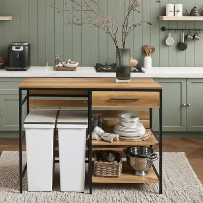 Produktbild von Küchenschrank - Küchenwagen - Sideboard - Wandregal - Bar-Möbel - Vintage-Design - MDF mit Metallrahmen