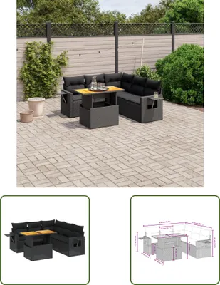 Produktbild von The Living Store 6-tlg. Garten-Sofagarnitur mit Kissen Schwarz Poly Rattan
