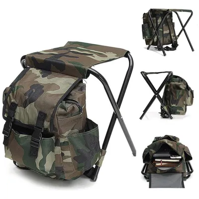 Produktbild von Sitzrucksack Klapp Camping Stuhl Hocker mit Rucksack camouflage Campinghocker Klappstuhl Strandstuhl Campingstuhl Rucksackstuhl Angelstuhl Klapphocker
