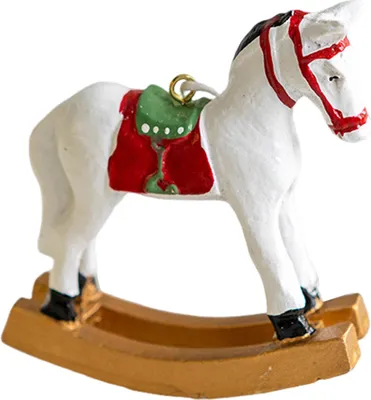 Produktbild von Weihnachtliche Hängepferdefiguren aus Kunstharz, weißes Schaukelpferd als Ornament, auffällige festliche Dekoration