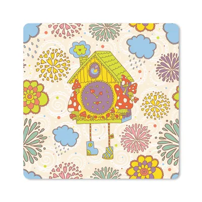 Produktbild von MuchoWow® Mauspad Mousepad Kuckucksuhr - Muster - Pilz - Blumen 20x20 cm - Mousepads - Maus Mat - Pad - Mausunterlage - Desk Mat - Bureauartikeln
