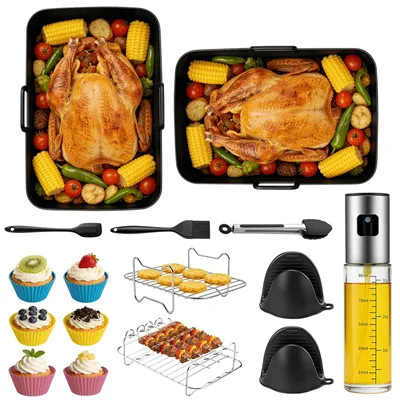 Produktbild von 16-tlg. Heißluftfritteusen-Zubehörset - Mit Silikonformen - Für 7,6L bis 9,5L Doppelkammer-Heißluftfritteusen