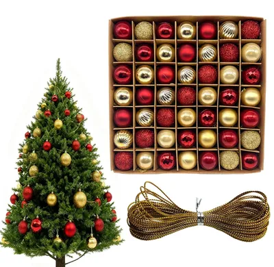 Weihnachtskugeln, 49 Stück, Kunststoff, rot-gold, 3 cm