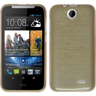 Produktbild von PhoneNatic Case kompatibel mit HTC Desire 310 - gold Silikon Hülle brushed + 2 Schutzfolien