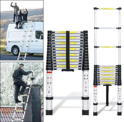 Produktbild von Hengda 4,4m Silber Teleskopleiter Aluleiter Stehleiter Anlegeleiter Mehrzweckleiter Klappleiter