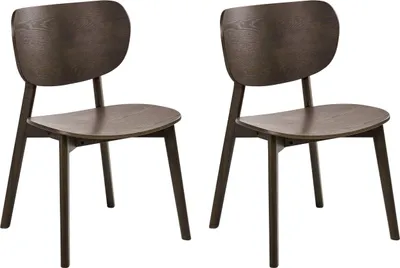 Produktbild von BELIANI Esszimmerstuhl 2er Set Dunkle Esche Gummibaumholz ohne Armlehnen Skandi Minimalistisches Design Holzstuhl