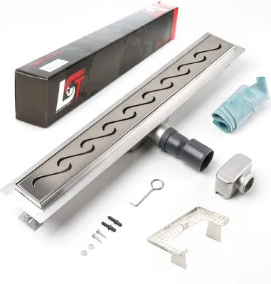 Produktbild von Duschrinne Wellen 600x70mm Ablaufrinne Duschrost mit Edelstahl Siphon Haarsieb