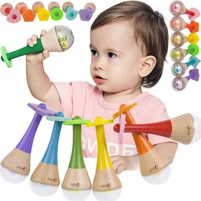 Obrázok produktu pre Klasická svetová hrkálka 2 v 1 Drevený dúhový nástroj Maracas 1 ks.
