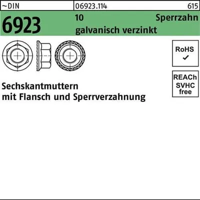 Produktbild von Sechskantmutter DIN 6923 m.Flansch M 5 10 Sperrverzahnung gal Zn