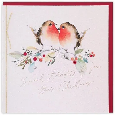 Produktbild von Weihnachtskarte mit Rotkehlchen - Vielfarbige - 165x165mm - Ein Stück