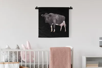 Produktbild von MuchoWow® Wandteppich Wandbehang Kuh - Schwarz - Weiß 60x60 cm Tapisserie Dekoration Wandtuch - Dekorationen - Wand Decke