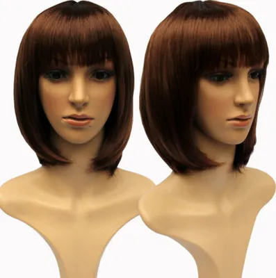 Produktbild von Perücke 30cm Kurzhaar Glatt Pony Bubikopf Karneval Kostüm Fasching Babe Party Cosplay Braun