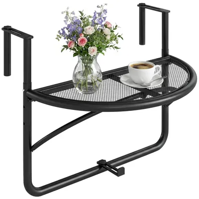 Produktbild von Halbrunder Balkonhängetisch - Hängetisch für Geländer - Höhenverstellbar 60x47x50 cm - Für Balkon, Terrasse, Patio - Schwarz