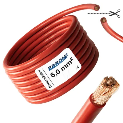 Produktbild von Batteriekabel Aderleitung ROT H07V-K 6 mm² - KFZ Batterie Kabel 100% OFC Kupfer - Schnitt - Meterware nach Ihren Wünschen - 6mm2