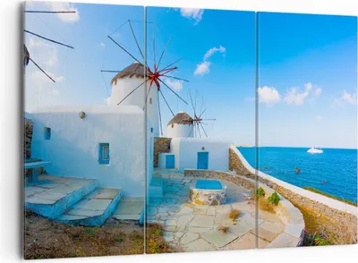 Produktbild von Bild auf Leinwand - Leinwandbild - Griechenland Insel Küste Haus - 165x110cm - Wand Bild - Wanddeko - Leinwanddruck - Bilder - Kunstdruck - Leinwand bilder - Wandkunst - CE165x110-2424