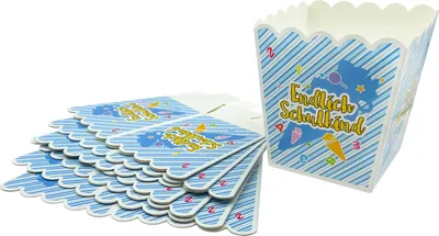 Produktbild von Oblique Unique 8x Endlich Schulkind Popcorn Schachteln Deko Box für Schuleinführung Einschulung Tischdeko Jungs - blau
