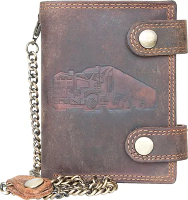 Image de Portefeuille Trucker en cuir véritable avec RFID (protection des données), deux boucles et une chaîne en métal