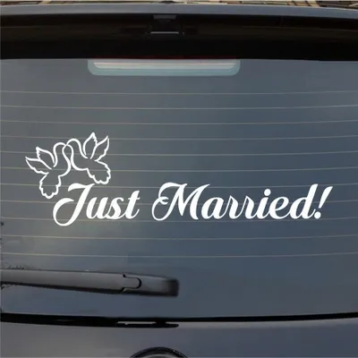 Produktbild von Heckscheibenaufkleber Just Married Tauben Liebe Hochzeit 55x16,5 cm Weiss Matt Auto Aufkleber Sticker