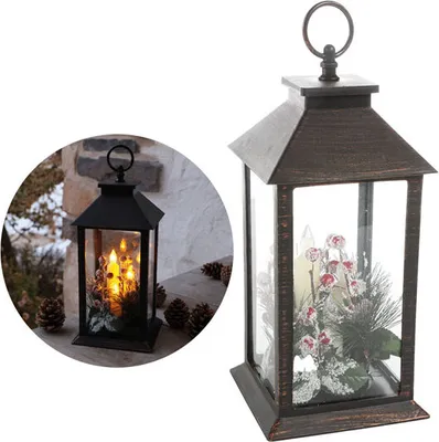 Produktbild von LED Outdoor Laterne Clara mit Deko 14x14x30cm, aus Kunststoff, mit LED-Kerzen und Dekoration, für Außen,, mit Timerfunktion 4/8h, für 3x AAA Batterien, nicht, enthalten, Austria , Leuchtdauer etwa 50 Stunden,, Flower Power Schlaraffenland