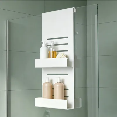 Produktbild von Mai & Mai Duschablage zum Hängen, Duschregal Ohne Bohren für Glasduschtüren, Hängeregal mit 2 Etagen und 3 Haken, Sandweiß 30x60x8cm Oryne-01