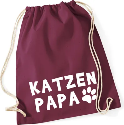 Produktbild von Huuraa Turnbeutel Katzenpapa Tapse 12 Liter Burgundy Baumwolle Rucksack Geschenkidee