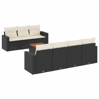 Produktbild von vidaXL 8-tlg. Garten-Sofagarnitur mit Kissen Schwarz Poly Rattan