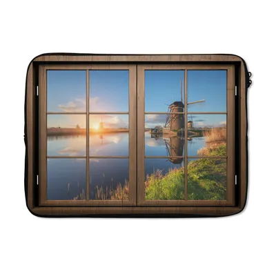 Produktbild von MuchoWow® Laptop Hülle 13 Zoll Aussicht - Mühle - Sonnenuntergang Laptoptasche - Laptophülle - Sleeve - Rundumschutz