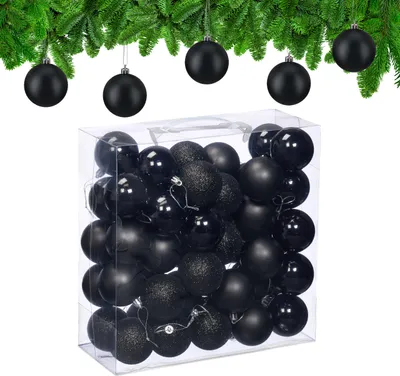 Produktbild von Relaxdays Weihnachtskugeln im 50er Set, Kunststoff, D: 6 cm, runde Weihnachtsbaumdeko, Baumschmuck bruchsicher, schwarz