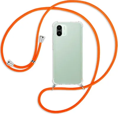 Produktbild von Handykette Backcover-Schutzhülle mit Band (Metall silberfarben) für Xiaomi Redmi A1 (6.52'') - neonorange