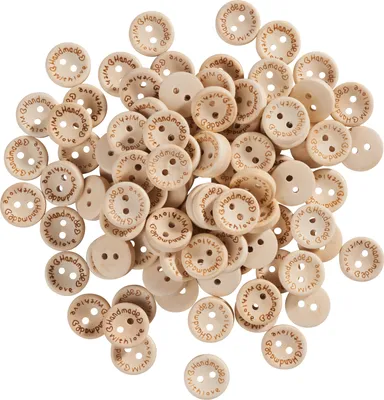 Produktbild von VBS XXL Holzknöpfe "Handmade with love", 100 Stück Ø 15 mm
