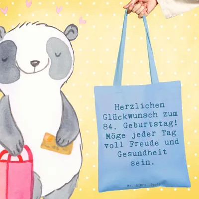 Produktbild von Mr. & Mrs. Panda Schultasche Spruch 84. Geburtstag - Sky Blue - Geschenk, Jutebeutel, Geburtstagsfeier, Geburtstagsgeschenk, Tasche, Happy Birthday, Geburtstagskind
