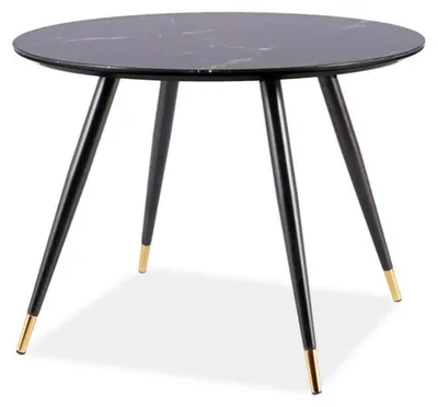 Image de Table à manger ronde en verre effet marbre et métal - 4 couverts - D 100 x H 76 cm