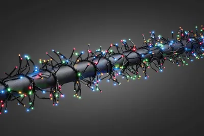 A string of colorful LED lights wrapped around a dark, cylindrical object.