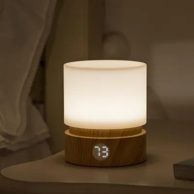 Productafbeelding van Nachtlampje met timer, nachtlampje voor kinderen en volwassenen, babyvoedingslicht, houtkleur, led-bedlamp, tafellamp, dimbaar, oplaadbaar, ingebouwde batterij