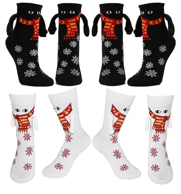 Produktbild von Socken Damen Kuschelsocken 2 Paar Schwarz Weiß witzige Motive