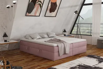 Produktbild von Boxspringbett Schlafzimmerbett ANTONY 180x200cm Stoff Rosa inkl. Bettkasten