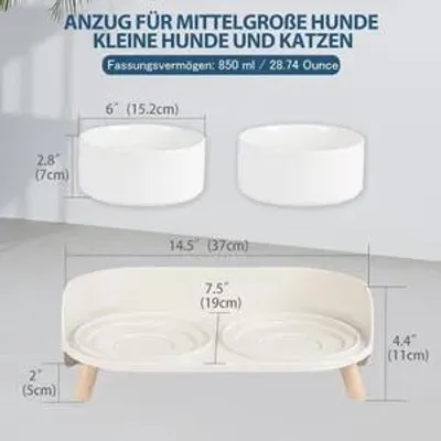 Produktbild von Futternapf Hund Keramik Hundenapf Erhöht,Spritzsicherer Hundenäpfe mit Ständer,Doppel Napf Katze Fressnapf Hund,Futter Wasser Napfset für Kleine bi...