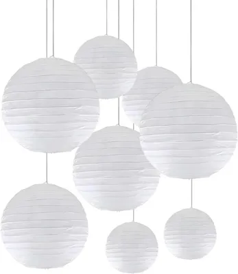 Produktbild von 8 weiße Papierlaternen, verschiedene Größen: 10 cm, 6 Zoll, 8 Zoll, 10 Zoll, geeignet für Hochzeit, Party, Geburtstag, Garten